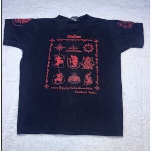 Thailand Tattoo Sak Yant Graphic T-Shirt My Dream Black Red Size F
